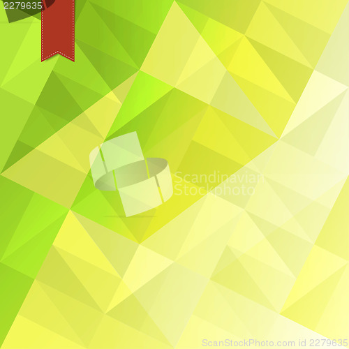 Image of Green triangles abstract background with red tag. Vector, EPS10