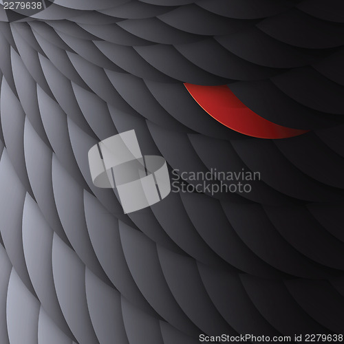 Image of Black circles with one bright red. Abstract background, vector, 
