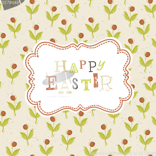 Image of Easter card template with red berry seamless pattern. Vector, EP