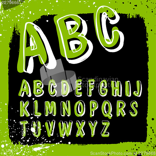 Image of Doodles alphabet with grunge frame. Vector set, EPS8