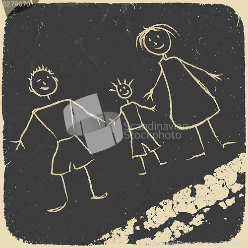 Image of Happy family doodle. Picture on asphalt. Vector illustration, EP