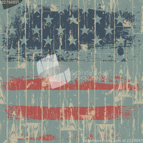 Image of The American flag print against a wooden wall. Vector, EPS10.