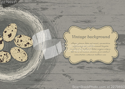 Image of Nest with eggs on wooden texture. Vector, EPS 10