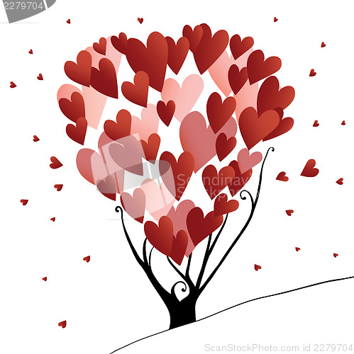 Image of Abstract stylized valentines day tree with hearts, vector illust