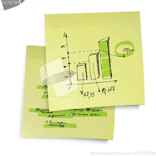 Image of Successful business graph on sticky yellow paper. Realistic vect