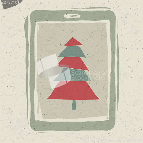 Image of Xmas tree on tablet device screen, technology concept vector, EP