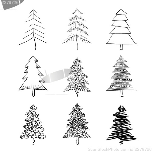 Image of Christmas tree silhouette, set of illustrations. Vector, EPS8.