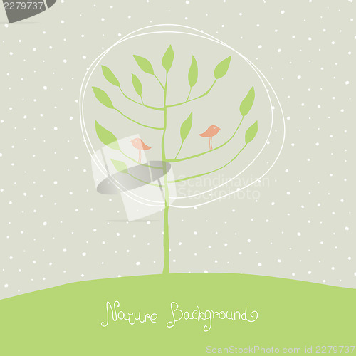 Image of Green tree with birds on branches. Vector, EPS8.