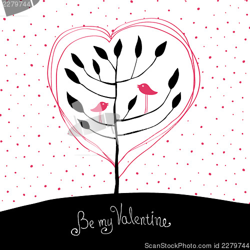 Image of Valentines day background. Birds in love. Vector illustration