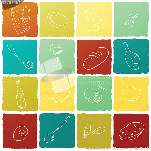 Image of Restaurant icon collection in colorful boxes. Vector, EPS10.