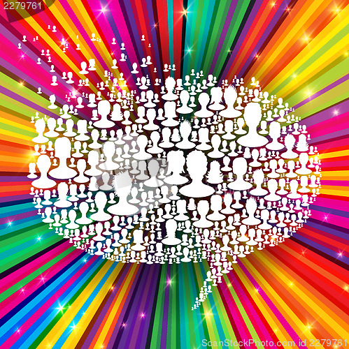 Image of Speech bubble, composed from many people silhouettes on colorful