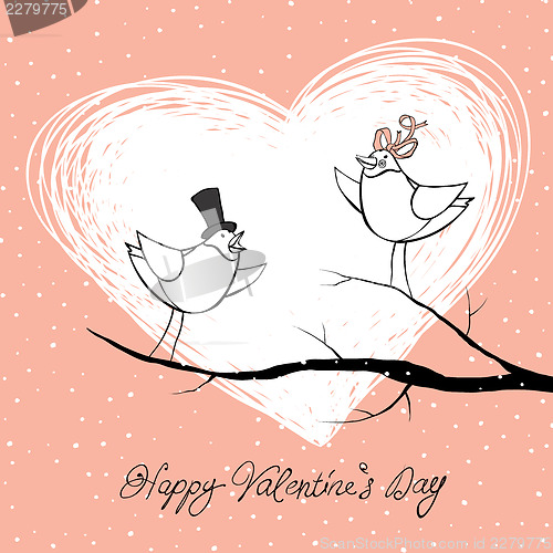 Image of Two lovers birds. Valentine's Day celebration background. Vector