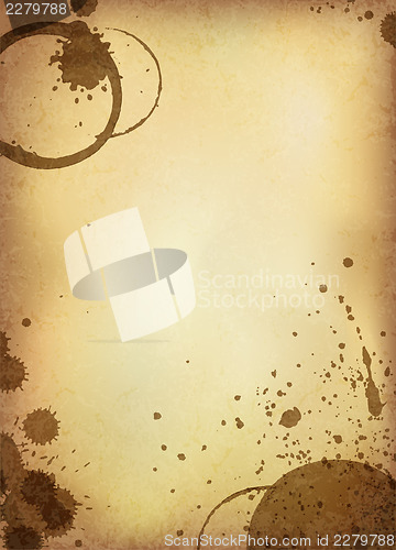 Image of Classic vintage background. Old paper sheet with stains of coffe