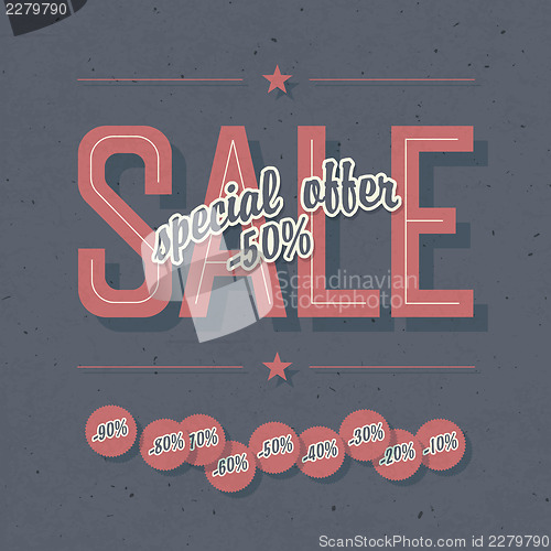 Image of Sale coupon. Template with textured background and percents tags