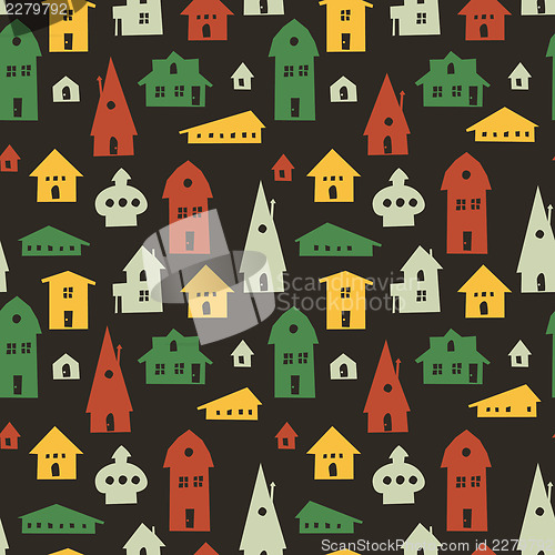 Image of Different houses seamless pattern. Vector