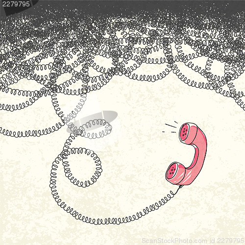 Image of Retro Phone. Handset and tangled wires, vector illustration. EPS