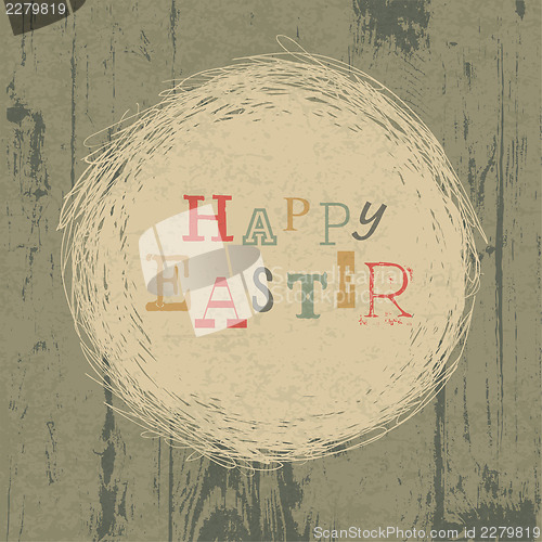 Image of Happy easter vintage greeting card with nest symbol. Vector, EPS