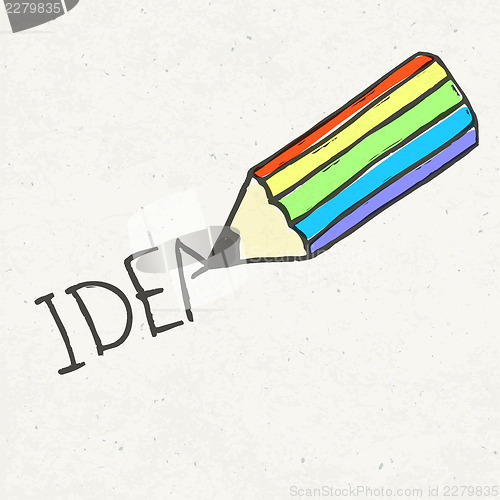 Image of Pencil and idea word. Hand-drawn illustration, EPS10