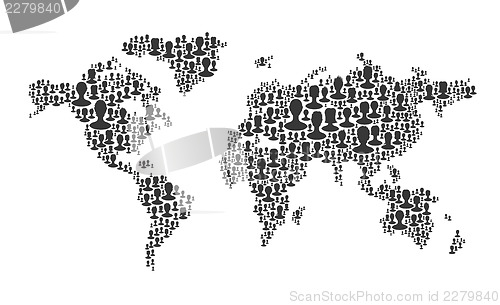 Image of World map. Composed from many people silhouettes, vector