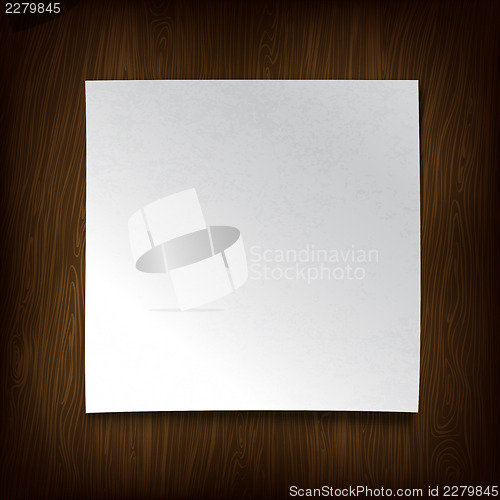 Image of White paper on a wooden wall. Vector illustration.