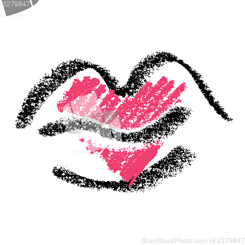 Image of Heart shape on woman lips. Vector illustration