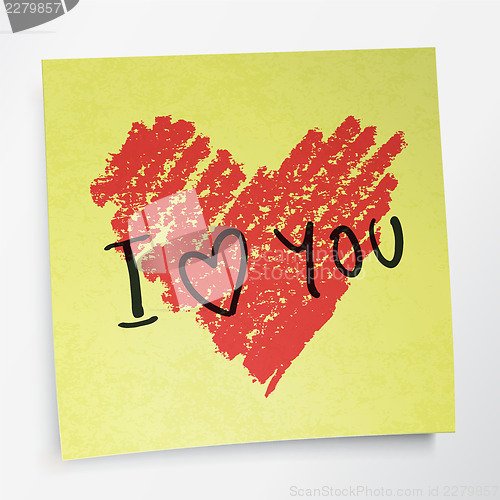 Image of love you words and heart symbol, painted with red lipstick on st
