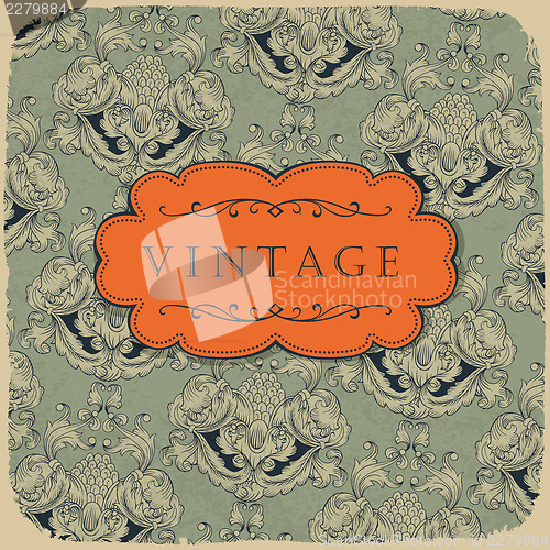 Image of Floral ornamented retro card with space for text.