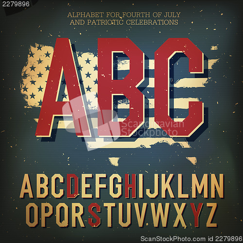 Image of American themed alphabet. With elements for Independence Day, ve