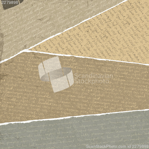 Image of Vintage handwritings on torn papers scraps, vector illustration,