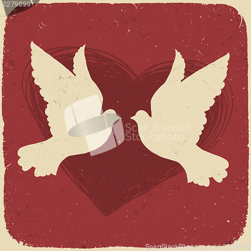 Image of Two lovers doves. Retro styled illustration, vector, EPS10