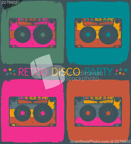 Image of Retro disco party invitation in pop-art style. Vector, EPS8