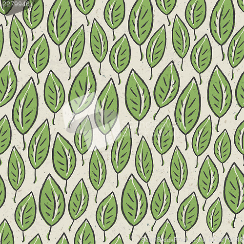 Image of Green abstract leaf seamless pattern on recycle ecology paper te