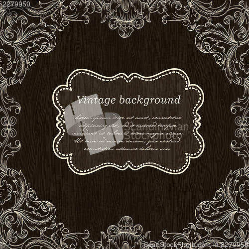 Image of Vintage Frame Design On Wooden Background For Greeting Card. Vec