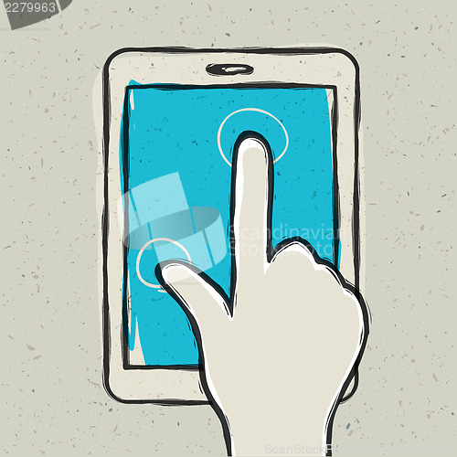 Image of Abstract hand touching digital tablet. Vector illustration, EPS1