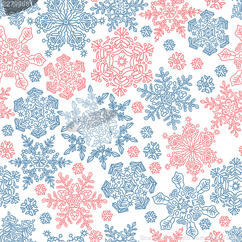 Image of Seamless snowflakes pattern for winter themed designs. Vector il