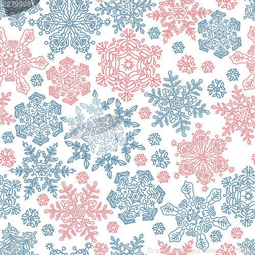 Image of Seamless snowflakes pattern for winter themed designs. Vector il