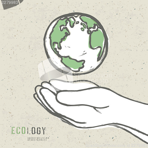 Image of Earth symbol in hands. Vector