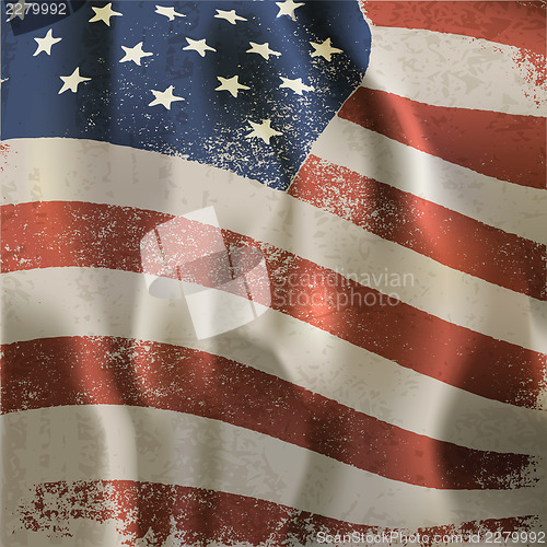 Image of Waving vintage American flag textured background. With dry blood