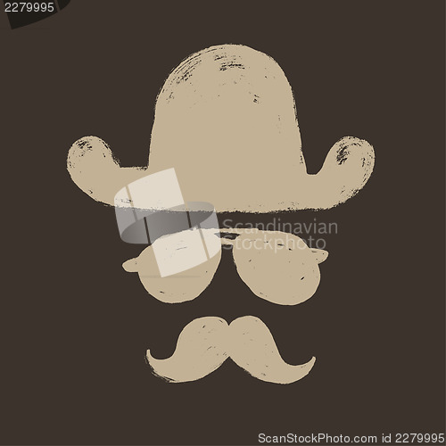 Image of Retro elements set: bowler hat, moustache, and sunglasses