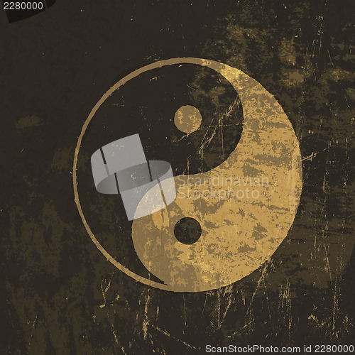 Image of Yin yang grunge icon. With stained texture, vector