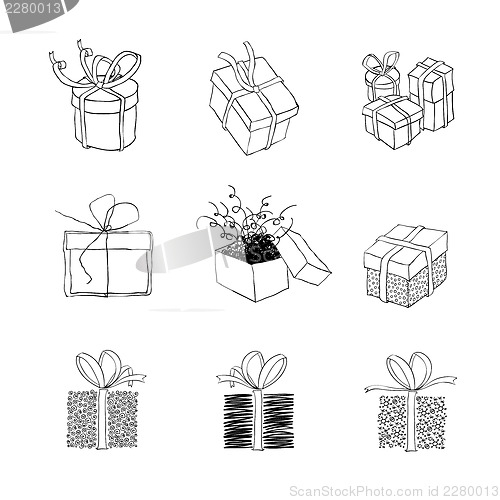 Image of Gift box for xmas designs. Set of nine illustrations.Vector, EPS