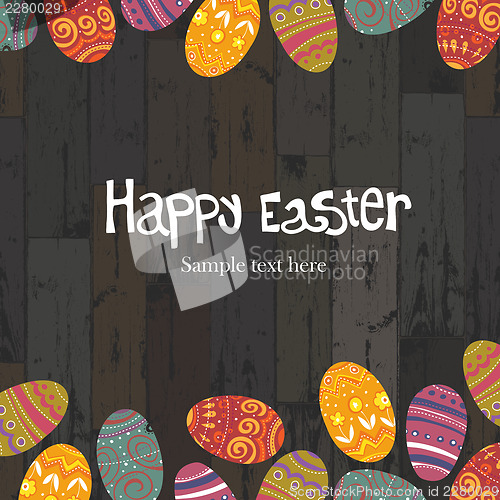 Image of Easter eggs on wooden planks background. Vector, EPS10