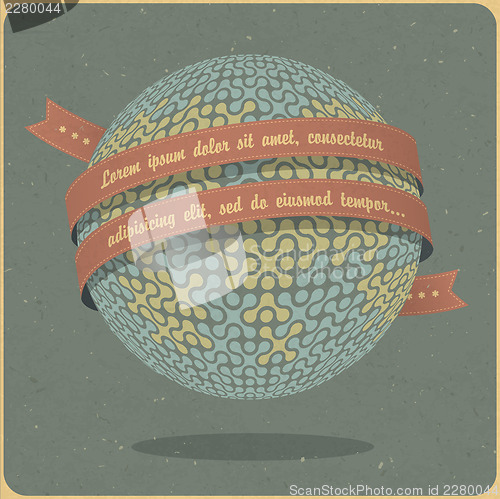 Image of Retro globe symbol with ribbon and sample text. Vector, EPS10