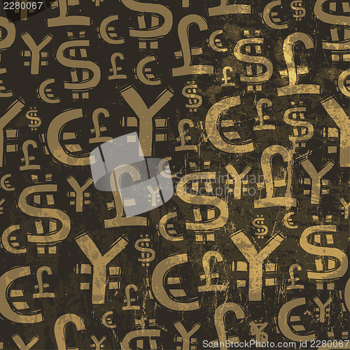 Image of Seamless currency pattern on grunge texture. Vector