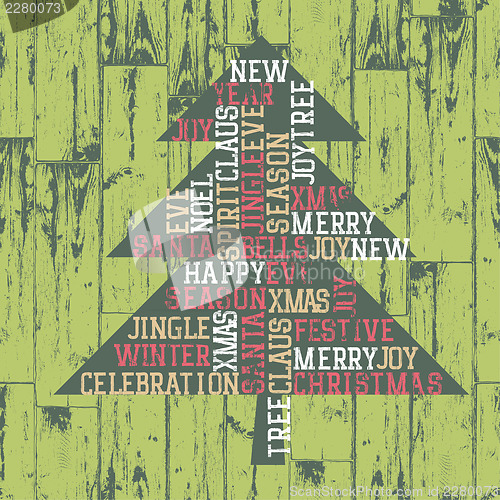 Image of Xmas tree words_composition. Vintage styled illustration, EPS10.