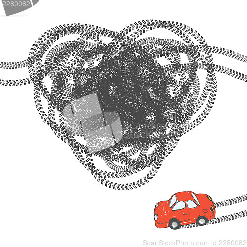 Image of Heart shaped tire trace. Vector, EPS8