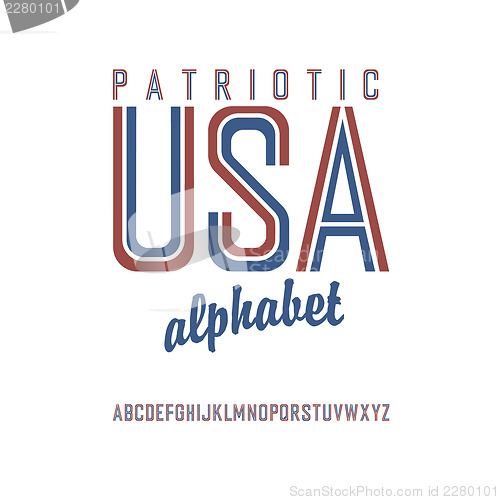 Image of American flag themed alphabet. Vector