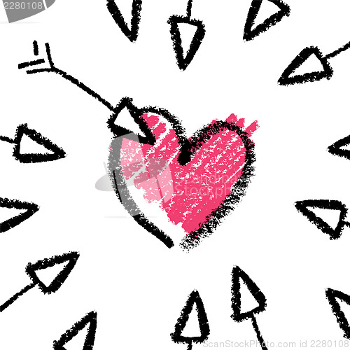 Image of Valentines day concept illustration, arrows and heart. Vector.