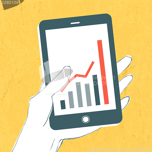 Image of Smartphone with success graph on screen. Vector