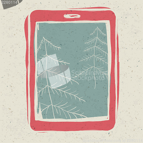 Image of Christmas trees on tablet device screen, technology concept illu